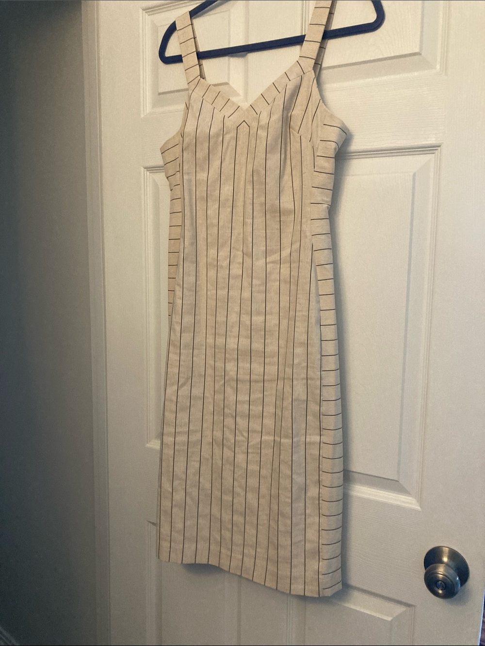 Beige Pinstripe Midi Dress with adjustable straps